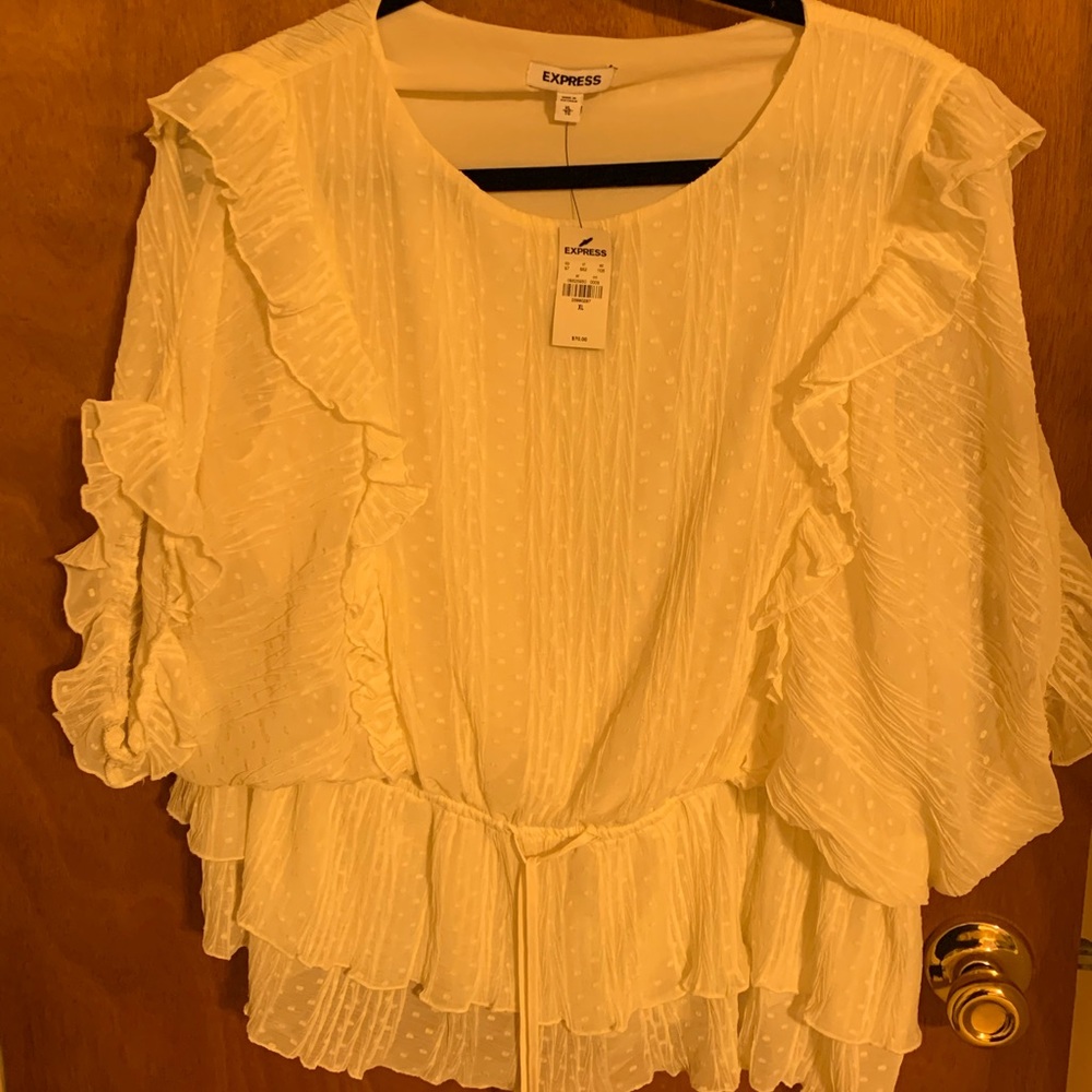 Chiffon relaxed versatile blouse with small ruffles and style lines - XL Womens